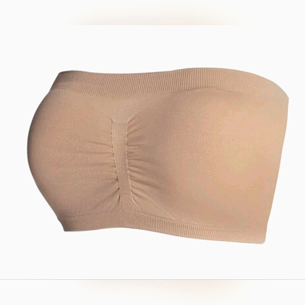 Plus Size Solid Wireless Strapless Knitted Bandeau Bra Nude